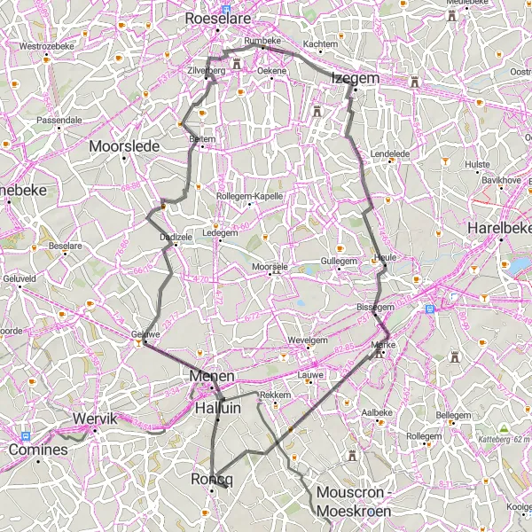 Miniature de la carte de l'inspiration cycliste "Bois de Boulogne & Menen Adventure" dans la Nord-Pas de Calais, France. Générée par le planificateur d'itinéraire cycliste Tarmacs.app