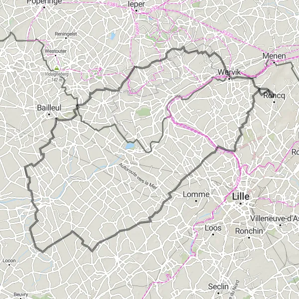 Map miniature of "Charming Villages and Challenging Climbs" cycling inspiration in Nord-Pas de Calais, France. Generated by Tarmacs.app cycling route planner