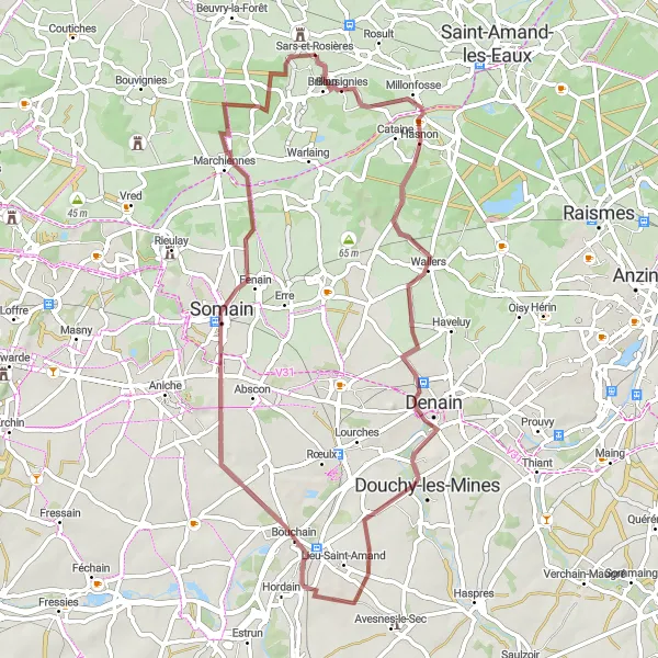 Map miniature of "Gravel route with various highlights in and around Rosult" cycling inspiration in Nord-Pas de Calais, France. Generated by Tarmacs.app cycling route planner