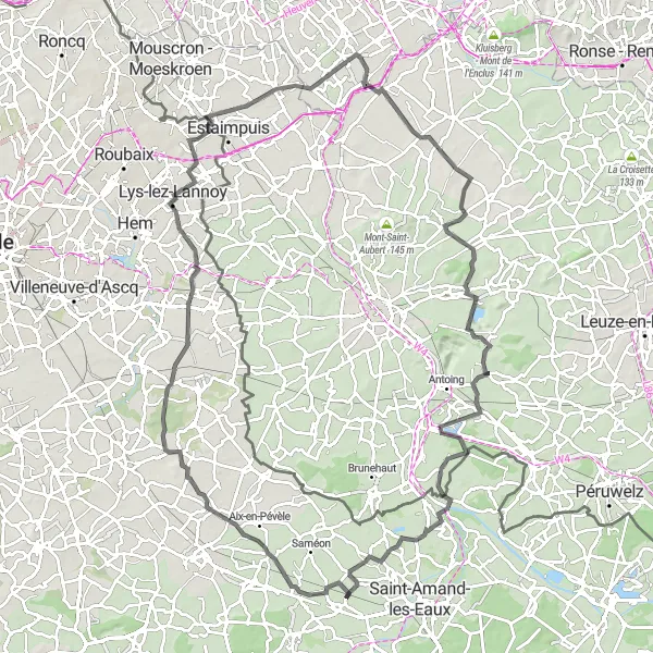 Map miniature of "Scenic road route with cultural highlights" cycling inspiration in Nord-Pas de Calais, France. Generated by Tarmacs.app cycling route planner