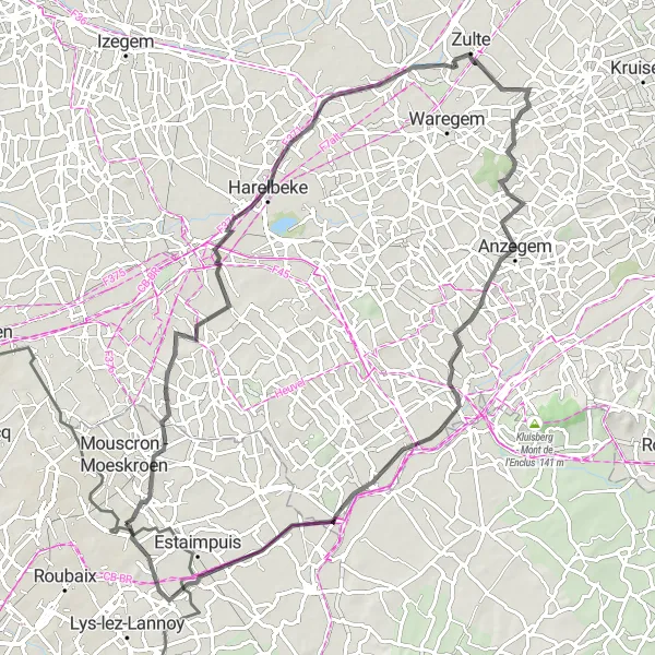 Map miniature of "The Luingne Loop" cycling inspiration in Nord-Pas de Calais, France. Generated by Tarmacs.app cycling route planner