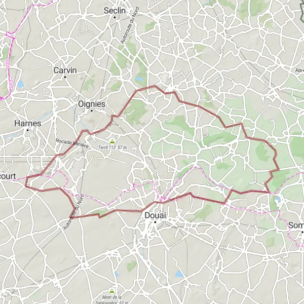 Map miniature of "Gravel Adventures to Natural Wonders" cycling inspiration in Nord-Pas de Calais, France. Generated by Tarmacs.app cycling route planner