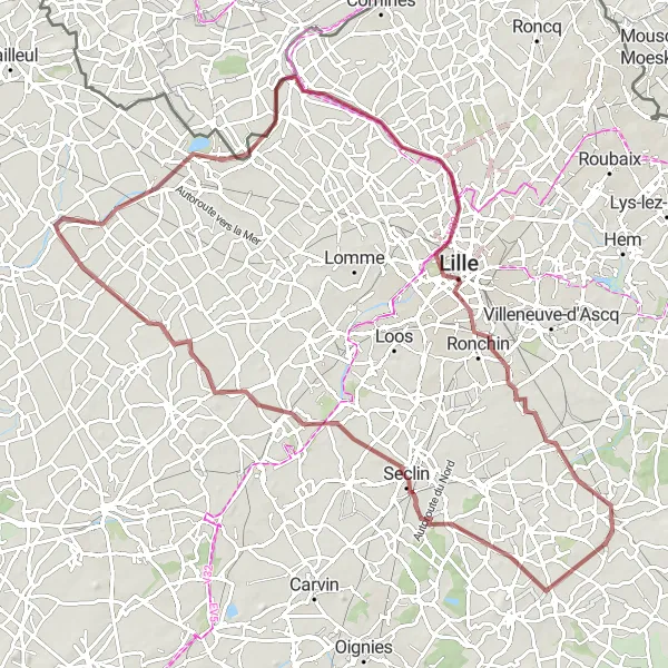 Map miniature of "The Great Gravel Adventure" cycling inspiration in Nord-Pas de Calais, France. Generated by Tarmacs.app cycling route planner