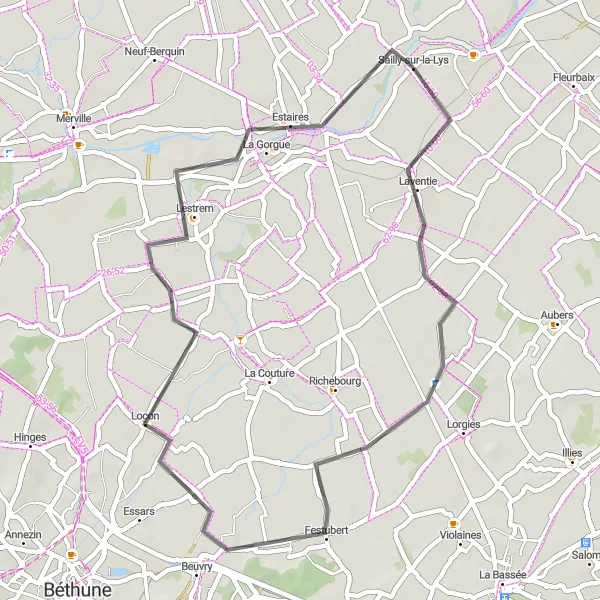 Map miniature of "Neuve-Chapelle Circuit" cycling inspiration in Nord-Pas de Calais, France. Generated by Tarmacs.app cycling route planner