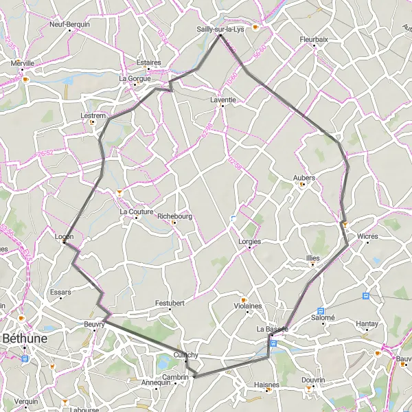 Map miniature of "The Scenic Road Loop" cycling inspiration in Nord-Pas de Calais, France. Generated by Tarmacs.app cycling route planner