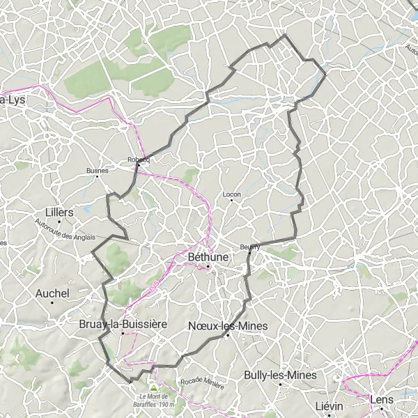 Map miniature of "The Historical Road Ride" cycling inspiration in Nord-Pas de Calais, France. Generated by Tarmacs.app cycling route planner