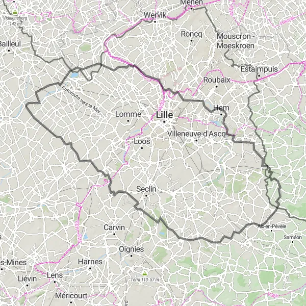 Map miniature of "The Countryside Escape" cycling inspiration in Nord-Pas de Calais, France. Generated by Tarmacs.app cycling route planner