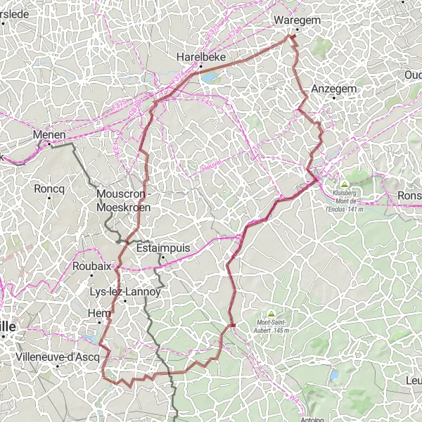Miniature de la carte de l'inspiration cycliste "Parcours de Gravel à travers Wattrelos et Pecq" dans la Nord-Pas de Calais, France. Générée par le planificateur d'itinéraire cycliste Tarmacs.app