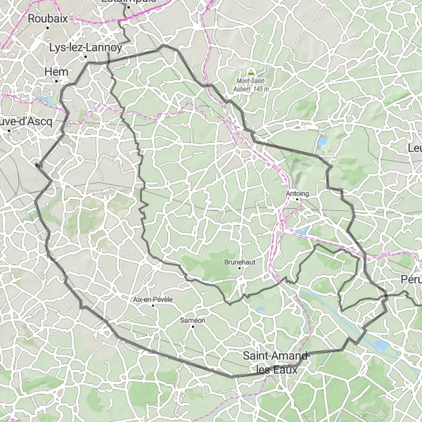 Miniature de la carte de l'inspiration cycliste "Les Châteaux de la Campagne Nordiste" dans la Nord-Pas de Calais, France. Générée par le planificateur d'itinéraire cycliste Tarmacs.app