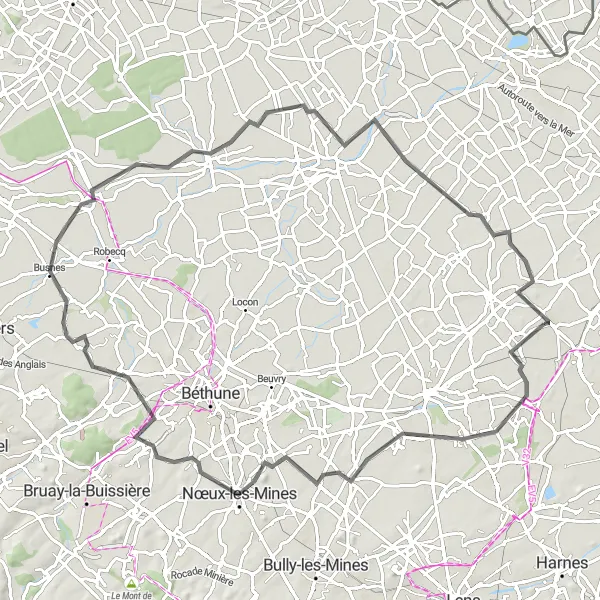 Map miniature of "Scenic Countryside" cycling inspiration in Nord-Pas de Calais, France. Generated by Tarmacs.app cycling route planner
