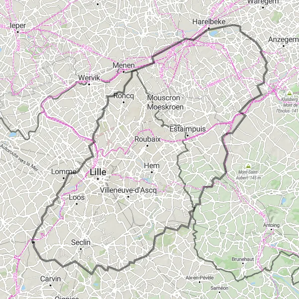 Miniature de la carte de l'inspiration cycliste "Le Tour des Flandres" dans la Nord-Pas de Calais, France. Générée par le planificateur d'itinéraire cycliste Tarmacs.app