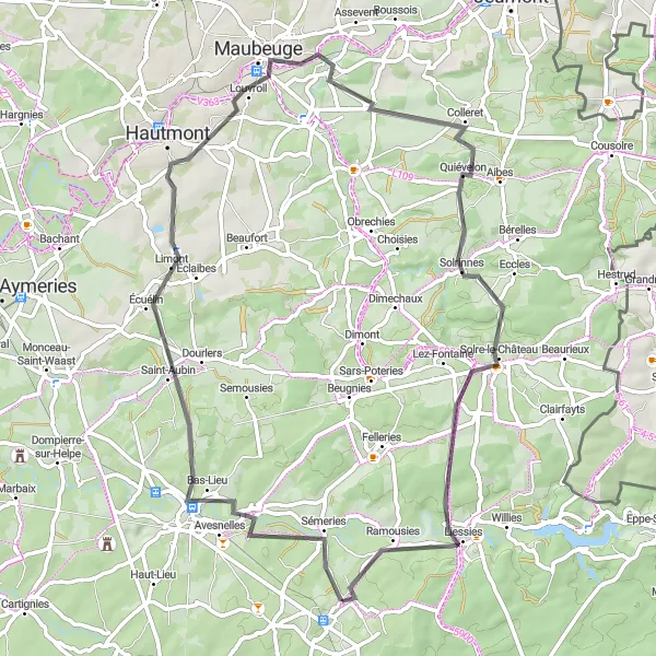 Map miniature of "The Countryside Loop" cycling inspiration in Nord-Pas de Calais, France. Generated by Tarmacs.app cycling route planner