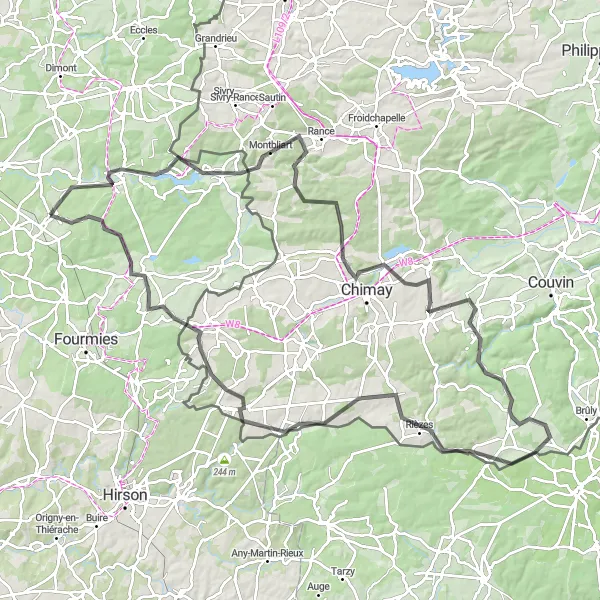 Miniature de la carte de l'inspiration cycliste "Chemin pittoresque de Chimay" dans la Nord-Pas de Calais, France. Générée par le planificateur d'itinéraire cycliste Tarmacs.app