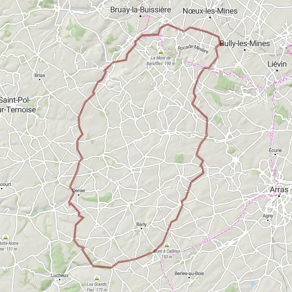 Miniature de la carte de l'inspiration cycliste "Les Collines de l'Artois" dans la Nord-Pas de Calais, France. Générée par le planificateur d'itinéraire cycliste Tarmacs.app