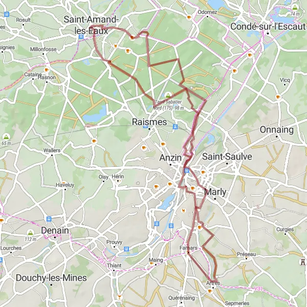 Map miniature of "Valenciennes Adventure" cycling inspiration in Nord-Pas de Calais, France. Generated by Tarmacs.app cycling route planner