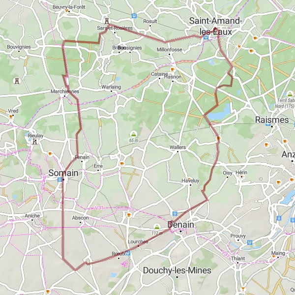 Miniature de la carte de l'inspiration cycliste "Parcours des Terrils et Villages" dans la Nord-Pas de Calais, France. Générée par le planificateur d'itinéraire cycliste Tarmacs.app