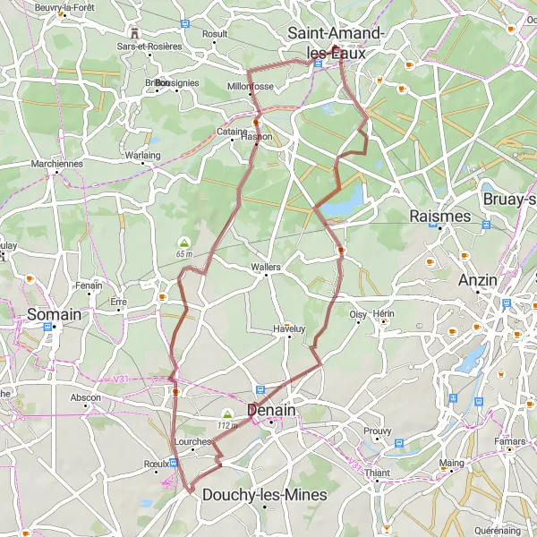 Map miniature of "Bellaing Loop" cycling inspiration in Nord-Pas de Calais, France. Generated by Tarmacs.app cycling route planner