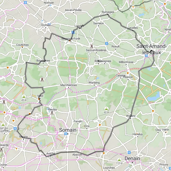 Map miniature of "Exploring Hélesmes on Two Wheels (Road)" cycling inspiration in Nord-Pas de Calais, France. Generated by Tarmacs.app cycling route planner