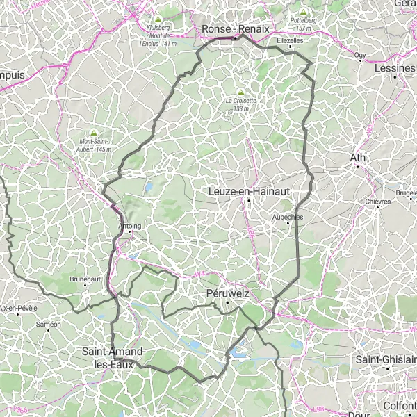 Map miniature of "Saint-Amand-les-Eaux and Château d'Antoing Circuit (Road)" cycling inspiration in Nord-Pas de Calais, France. Generated by Tarmacs.app cycling route planner