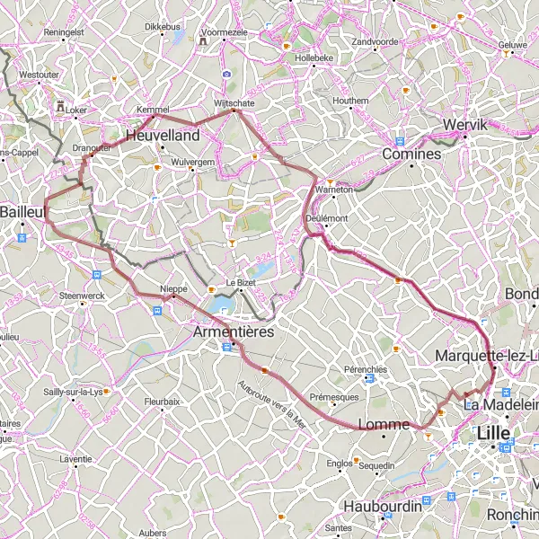 Map miniature of "Gravel Adventure in the French Countryside" cycling inspiration in Nord-Pas de Calais, France. Generated by Tarmacs.app cycling route planner