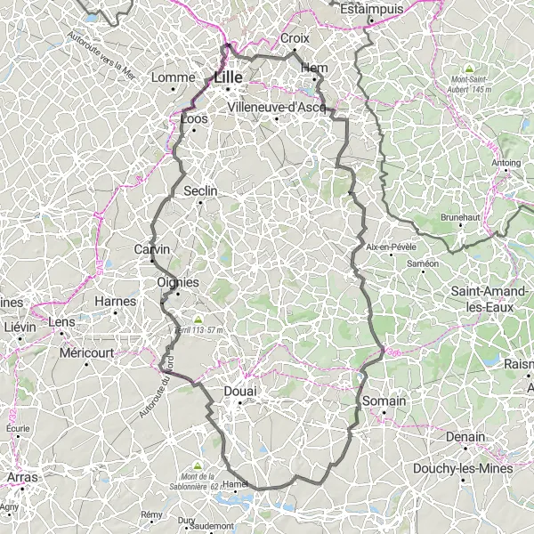 Map miniature of "Forest-sur-Marque" cycling inspiration in Nord-Pas de Calais, France. Generated by Tarmacs.app cycling route planner