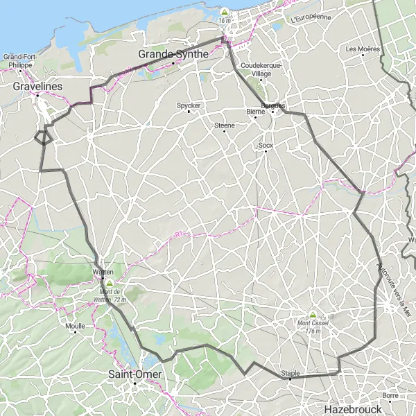 Map miniature of "Scenic Road Cycling Tour 23436" cycling inspiration in Nord-Pas de Calais, France. Generated by Tarmacs.app cycling route planner