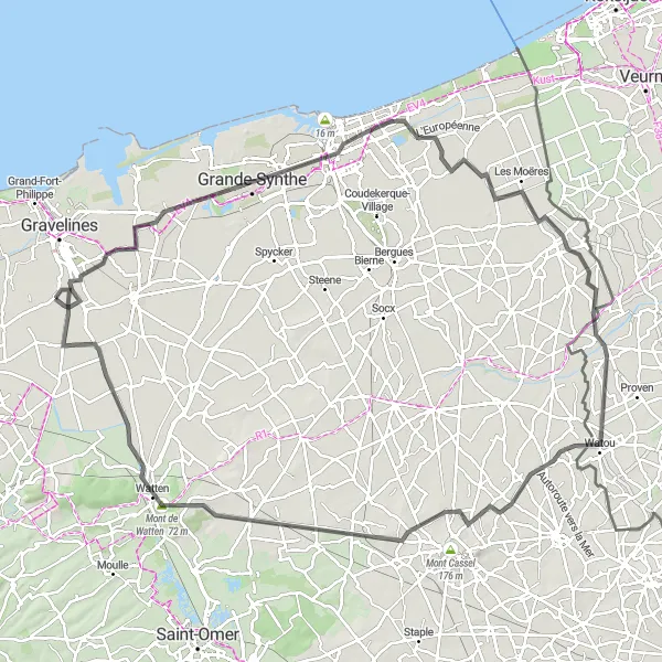 Map miniature of "Road Cycling Tour 23437" cycling inspiration in Nord-Pas de Calais, France. Generated by Tarmacs.app cycling route planner