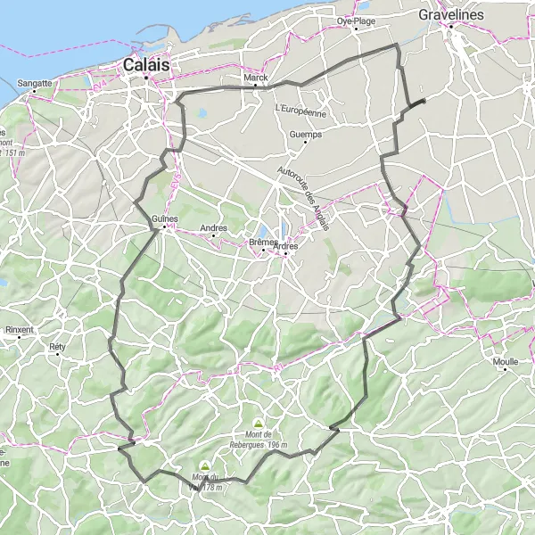 Map miniature of "Breathtaking Cycling Tour of Nord-Pas de Calais" cycling inspiration in Nord-Pas de Calais, France. Generated by Tarmacs.app cycling route planner