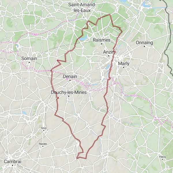 Map miniature of "Gravel Route: Saint-Hilaire-lez-Cambrai Circuit" cycling inspiration in Nord-Pas de Calais, France. Generated by Tarmacs.app cycling route planner