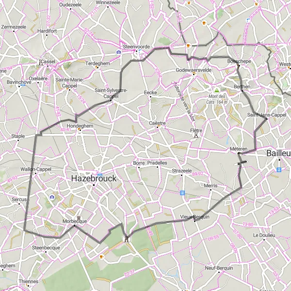 Map miniature of "Flavors of the Border" cycling inspiration in Nord-Pas de Calais, France. Generated by Tarmacs.app cycling route planner