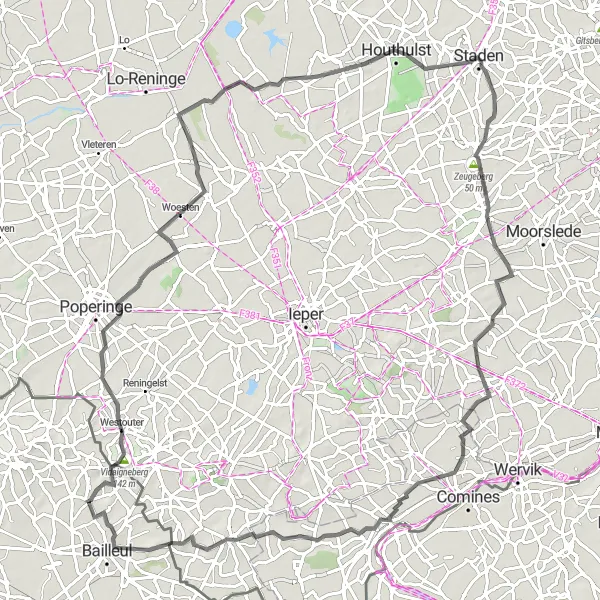 Map miniature of "Cols and Castles" cycling inspiration in Nord-Pas de Calais, France. Generated by Tarmacs.app cycling route planner