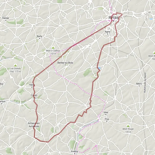 Miniature de la carte de l'inspiration cycliste "Bucquoy aux Tours" dans la Nord-Pas de Calais, France. Générée par le planificateur d'itinéraire cycliste Tarmacs.app