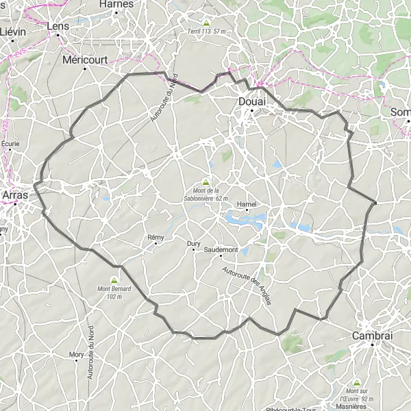 Map miniature of "Road Cycling Adventure" cycling inspiration in Nord-Pas de Calais, France. Generated by Tarmacs.app cycling route planner