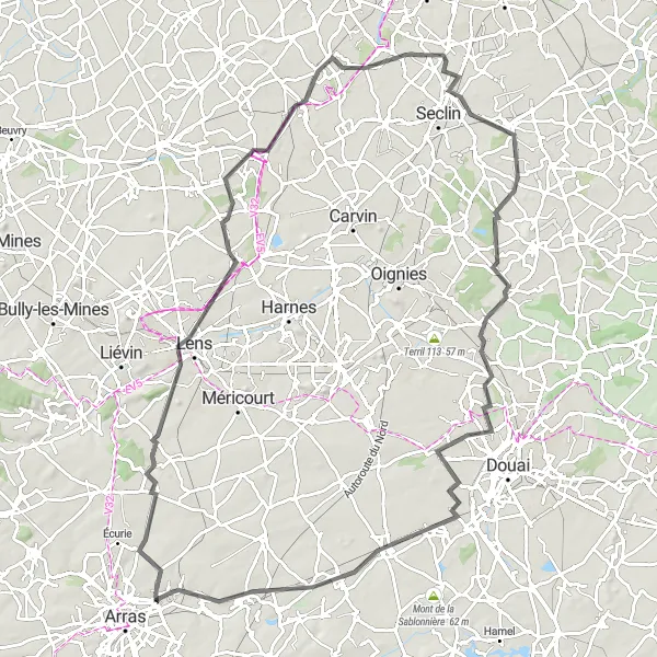 Miniature de la carte de l'inspiration cycliste "Évasion en Terril 81A" dans la Nord-Pas de Calais, France. Générée par le planificateur d'itinéraire cycliste Tarmacs.app