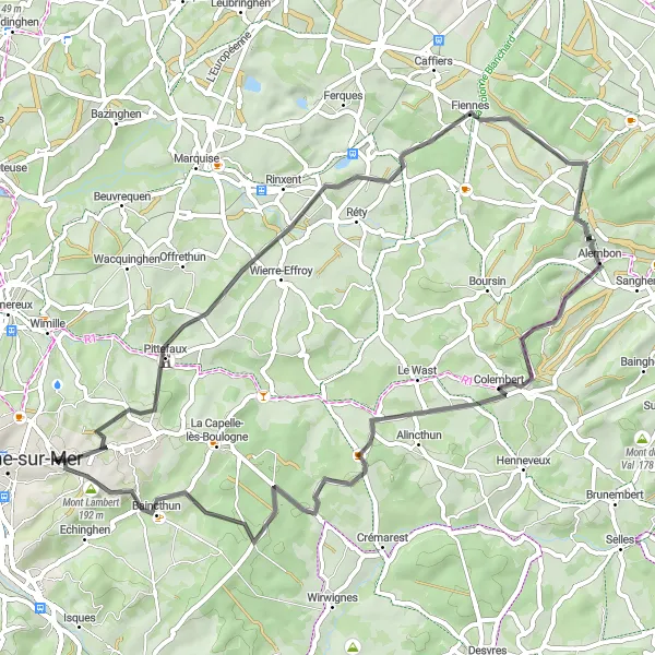 Map miniature of "Pittefaux Loop" cycling inspiration in Nord-Pas de Calais, France. Generated by Tarmacs.app cycling route planner