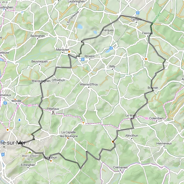 Map miniature of "Off the Beaten Path" cycling inspiration in Nord-Pas de Calais, France. Generated by Tarmacs.app cycling route planner