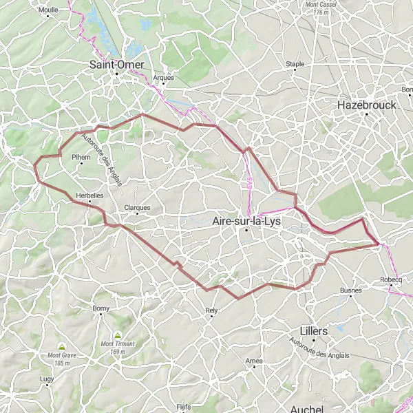 Map miniature of "Gravel Adventure: Artois Edition" cycling inspiration in Nord-Pas de Calais, France. Generated by Tarmacs.app cycling route planner