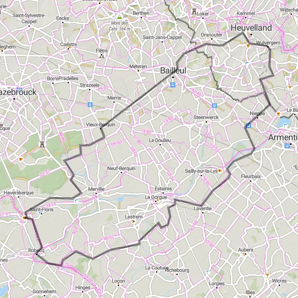 Map miniature of "The Hidden Gems of Heuvelland" cycling inspiration in Nord-Pas de Calais, France. Generated by Tarmacs.app cycling route planner
