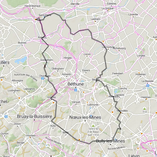 Map miniature of "The Barlin Scenic Loop" cycling inspiration in Nord-Pas de Calais, France. Generated by Tarmacs.app cycling route planner