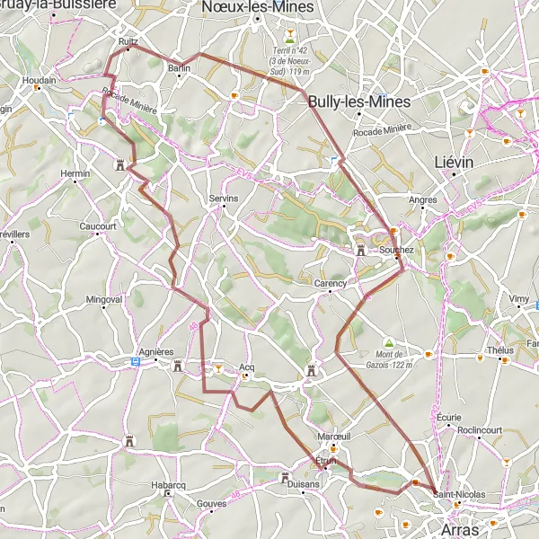 Map miniature of "The Anzin-Saint-Aubin Gravel Loop" cycling inspiration in Nord-Pas de Calais, France. Generated by Tarmacs.app cycling route planner