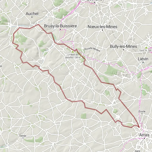 Map miniature of "Mont César and Aubigny-en-Artois Circuit" cycling inspiration in Nord-Pas de Calais, France. Generated by Tarmacs.app cycling route planner