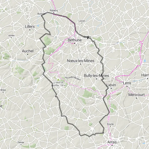 Map miniature of "The Agnez-lès-Duisans Road Adventure" cycling inspiration in Nord-Pas de Calais, France. Generated by Tarmacs.app cycling route planner