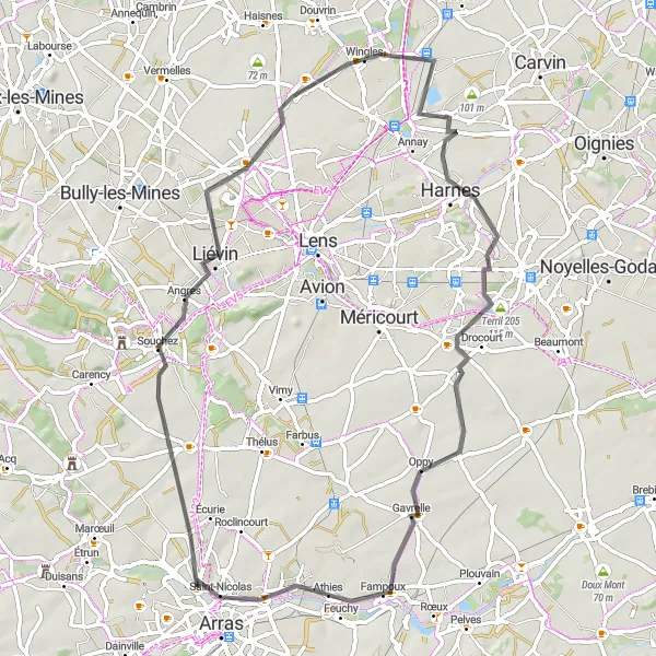 Map miniature of "The Mont de Mortier Road Loop" cycling inspiration in Nord-Pas de Calais, France. Generated by Tarmacs.app cycling route planner