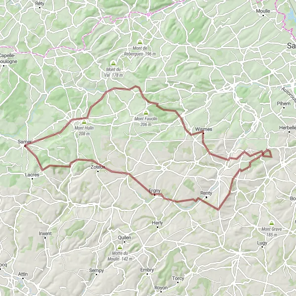 Map miniature of "The Hilltop Excursion" cycling inspiration in Nord-Pas de Calais, France. Generated by Tarmacs.app cycling route planner