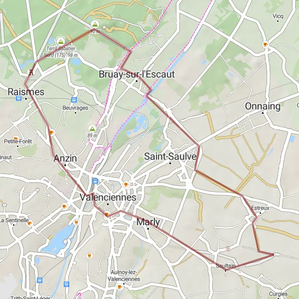 Map miniature of "The Scenic Getaway" cycling inspiration in Nord-Pas de Calais, France. Generated by Tarmacs.app cycling route planner