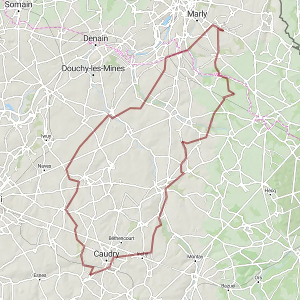 Map miniature of "The Trailblazer's Escape" cycling inspiration in Nord-Pas de Calais, France. Generated by Tarmacs.app cycling route planner