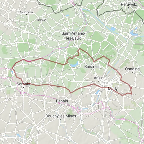Map miniature of "The Gravel Quest" cycling inspiration in Nord-Pas de Calais, France. Generated by Tarmacs.app cycling route planner