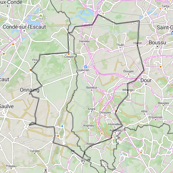 Miniature de la carte de l'inspiration cycliste "Tour des Terrils du Valenciennois" dans la Nord-Pas de Calais, France. Générée par le planificateur d'itinéraire cycliste Tarmacs.app