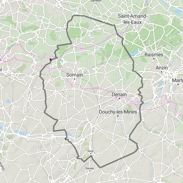 Map miniature of "Villers-en-Cauchies Loop" cycling inspiration in Nord-Pas de Calais, France. Generated by Tarmacs.app cycling route planner