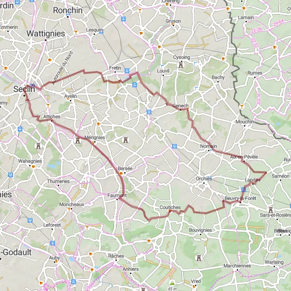 Miniature de la carte de l'inspiration cycliste "Boucle de la Forêt de Marchiennes" dans la Nord-Pas de Calais, France. Générée par le planificateur d'itinéraire cycliste Tarmacs.app